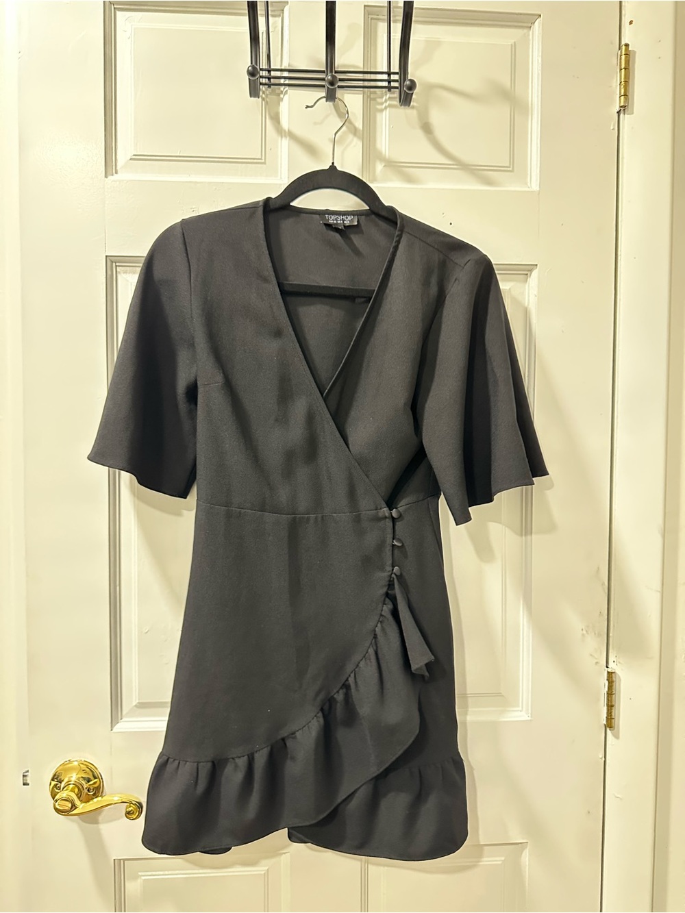 Topshop Black Wrap Ruffle Mini Dress